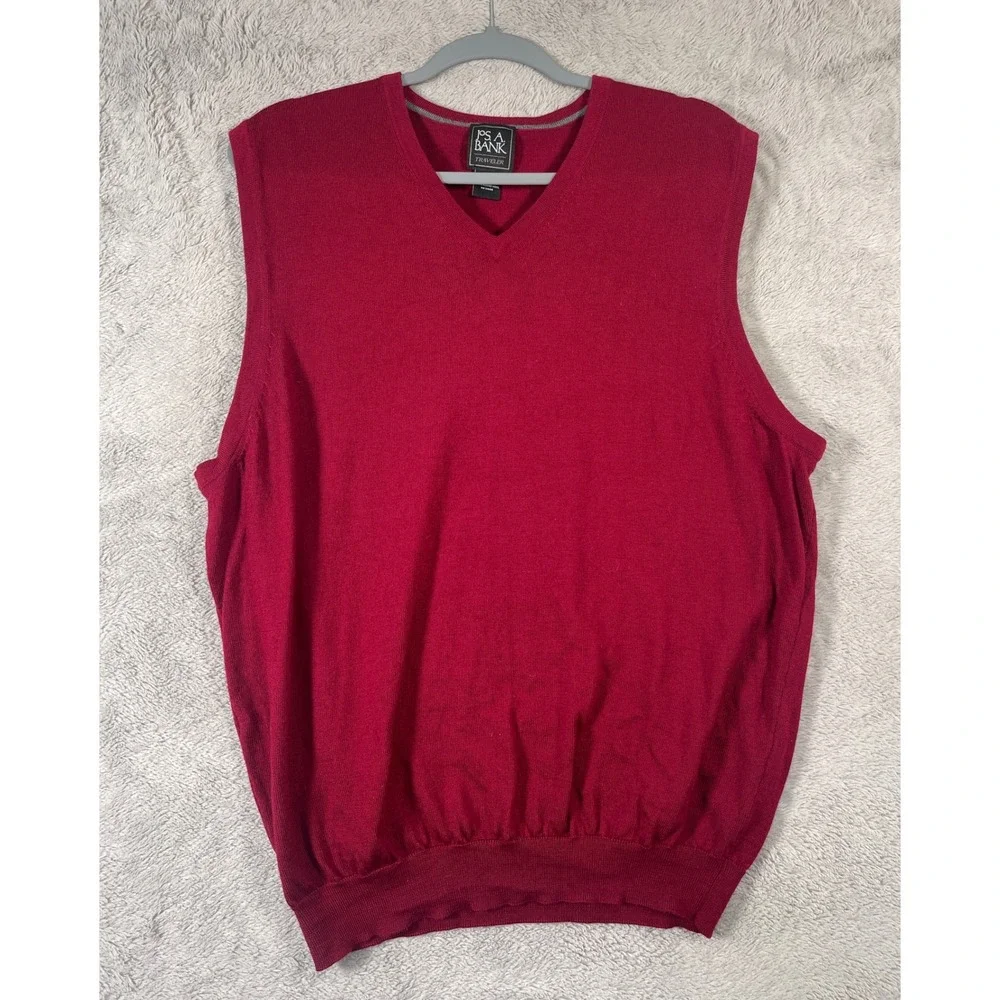 Jos A Bank Traveler Mens XL Merino Wool Sweater Vest Red Sleeveless